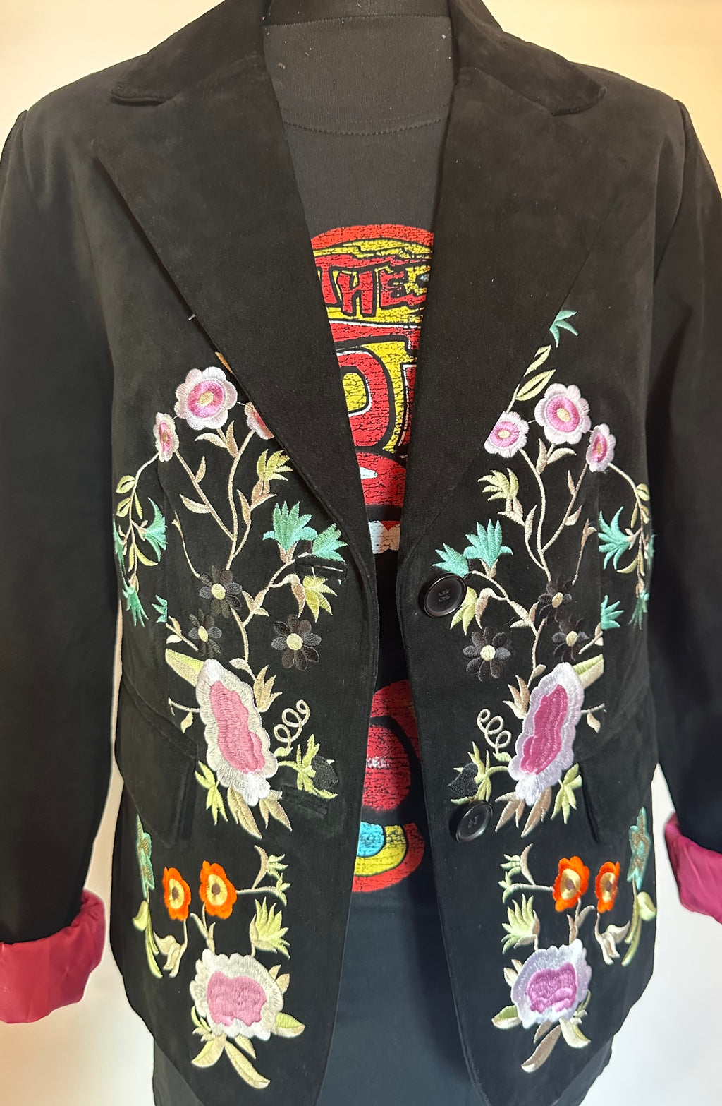 Embroidered vintage suede jacket