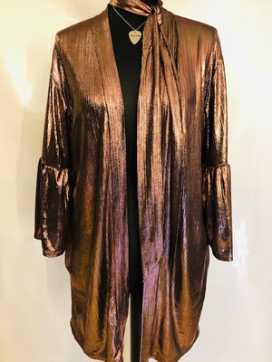 Metallic Eva bell sleeved cover up - with matching skinny scarf/belt
