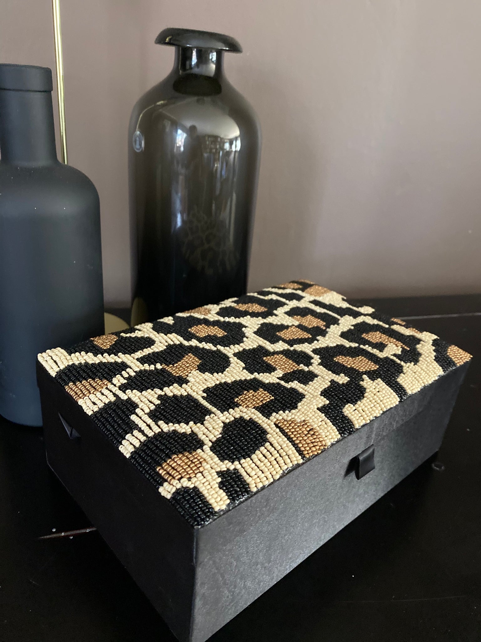Beaded leopard print trinket box