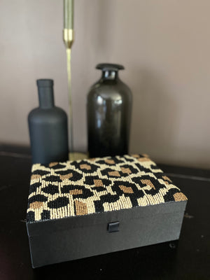 Beaded leopard print trinket box